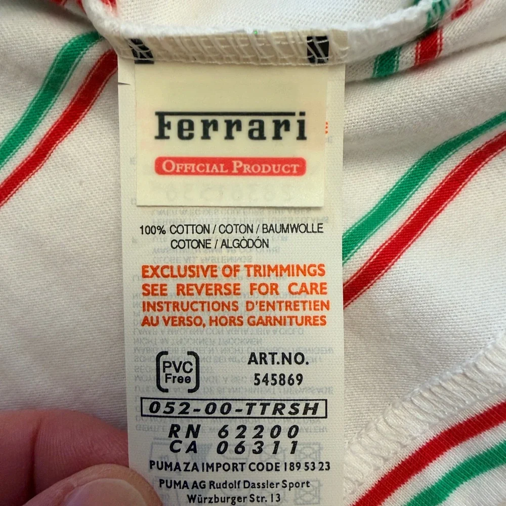 NWT Puma Scuderia Ferrari Men’s XL Polo Shirt White Red Green Stripe Logo Snaps - Picture 10 of 12